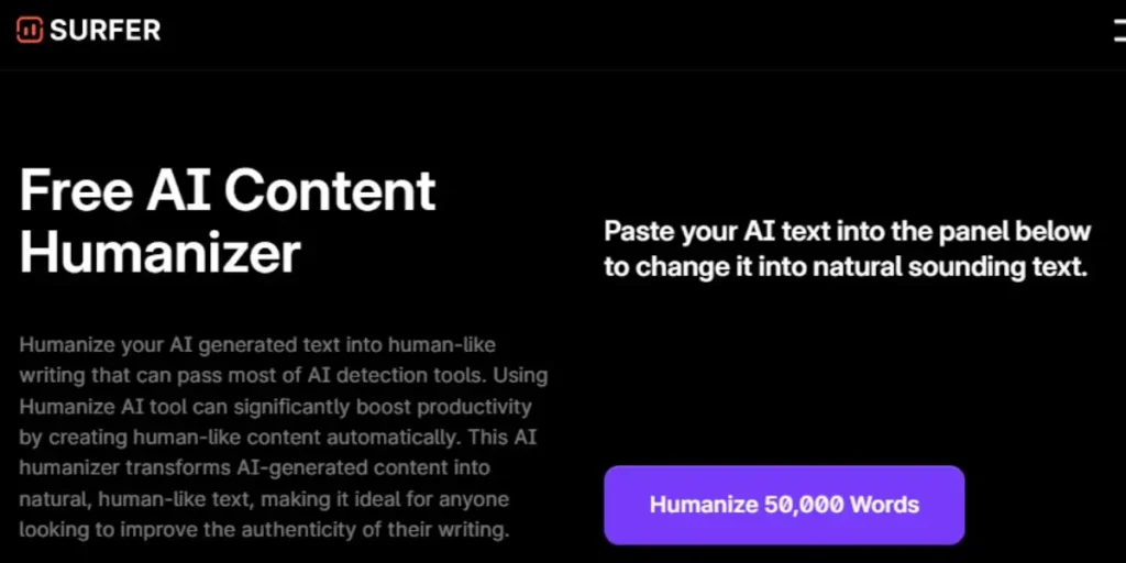 Surfer SEO Free AI Content Humanizer: Transforming AI-generated text into natural, human-like writing that passes AI detection tools.