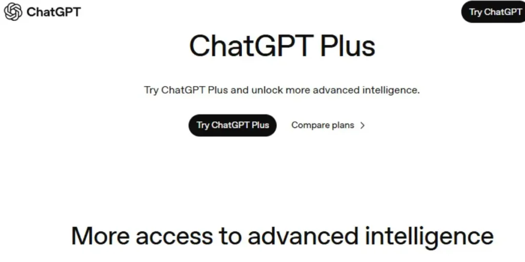 Official ChatGPT Plus plan screenshot featuring 'Everything in Free, and...' headline with GPT-4o, DALL-E, and advanced data analysis features.