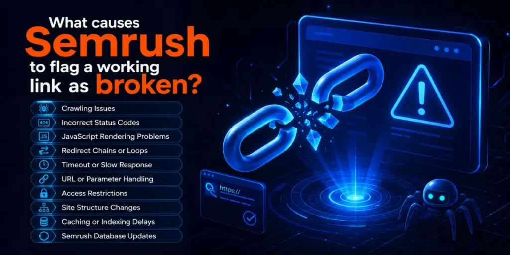 What causes Semrush to flag a working link as broken